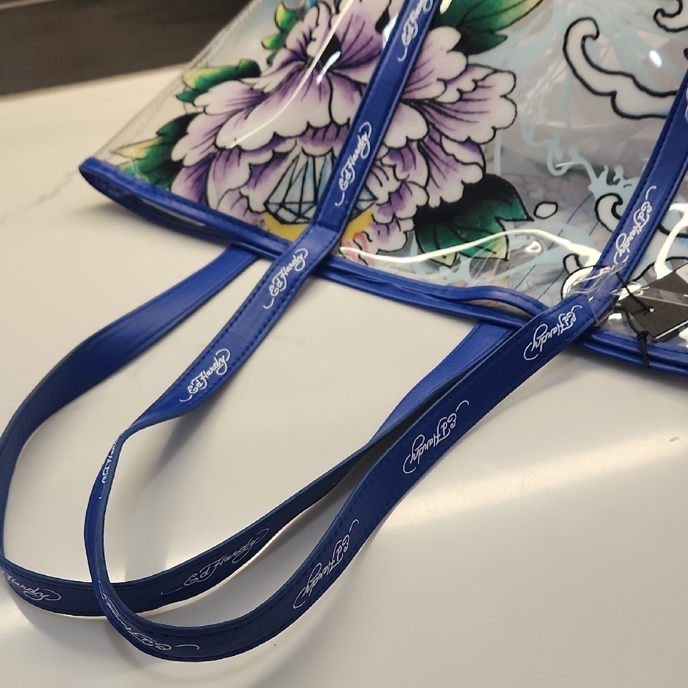 Ed Hardy Clear Floral Tote with Blue Straps and Multicolor Print. NWT - Picture 6 of 6